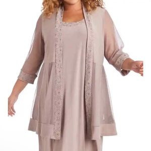 R&M RICHARDS Taupe metallic detailed mesh panel 2 piece dress jacket Sz L